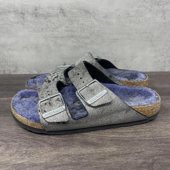 Birkenstock Sandals Womens Size 6 (37) Arizona Glitter Strap Fur Shearling - Picture 1 of 12